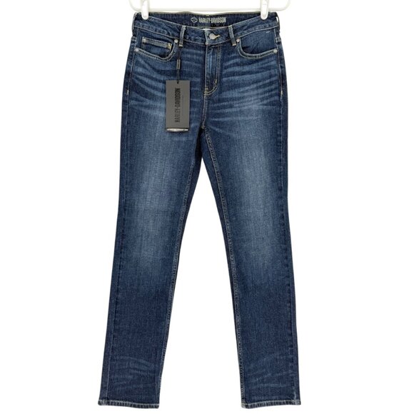 Harley-Davidson Womens Stretch High Rise Straight Leg Blue Denim Jeans Sz 28 NWT - Picture 1 of 13